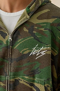 iets frans… Camo Pattern Waffle Full Zip Hoodie Sweatshirt