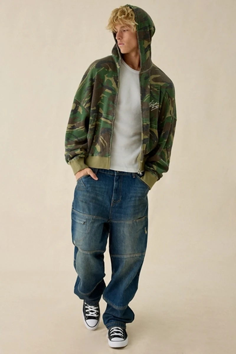 iets frans… Camo Pattern Waffle Full Zip Hoodie Sweatshirt