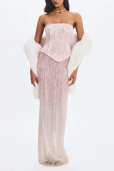 Miss Circle Tosca Beaded Gradient Strapless Maxi Dress