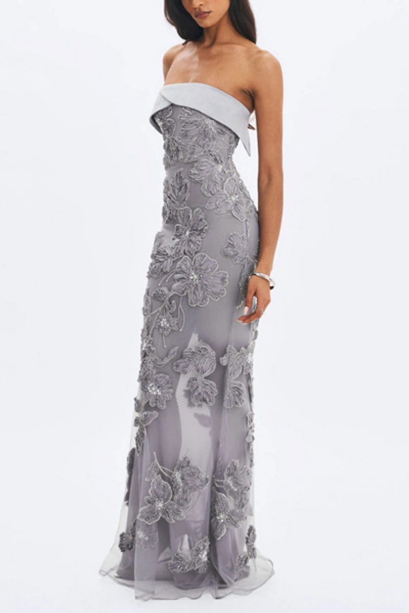 Miss Circle Raphaela Beaded Floral Strapless Mermaid Maxi Dress