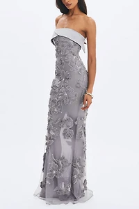 Miss Circle Raphaela Beaded Floral Strapless Mermaid Maxi Dress