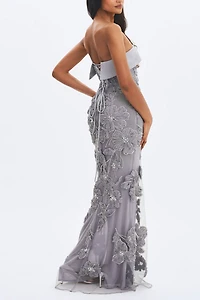 Miss Circle Raphaela Beaded Floral Strapless Mermaid Maxi Dress