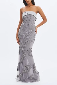 Miss Circle Raphaela Beaded Floral Strapless Mermaid Maxi Dress