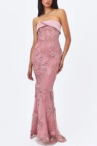 Miss Circle Raphaela Beaded Floral Strapless Mermaid Maxi Dress