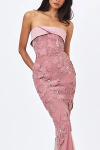Miss Circle Raphaela Beaded Floral Strapless Mermaid Maxi Dress