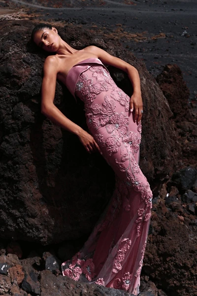 Miss Circle Raphaela Beaded Floral Strapless Mermaid Maxi Dress