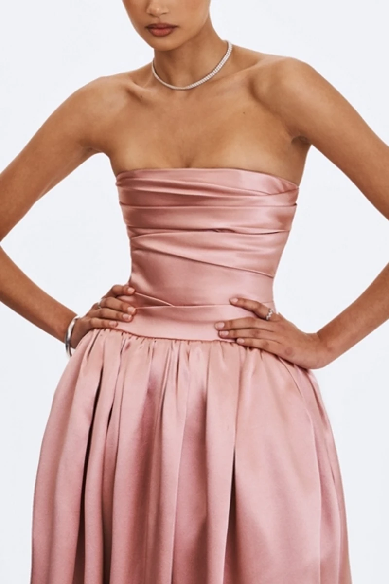 Miss Circle Willette Satin Strapless Gathered Maxi Dress