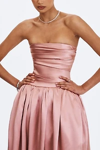 Miss Circle Willette Satin Strapless Gathered Maxi Dress