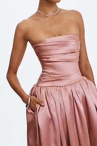 Miss Circle Willette Satin Strapless Gathered Maxi Dress