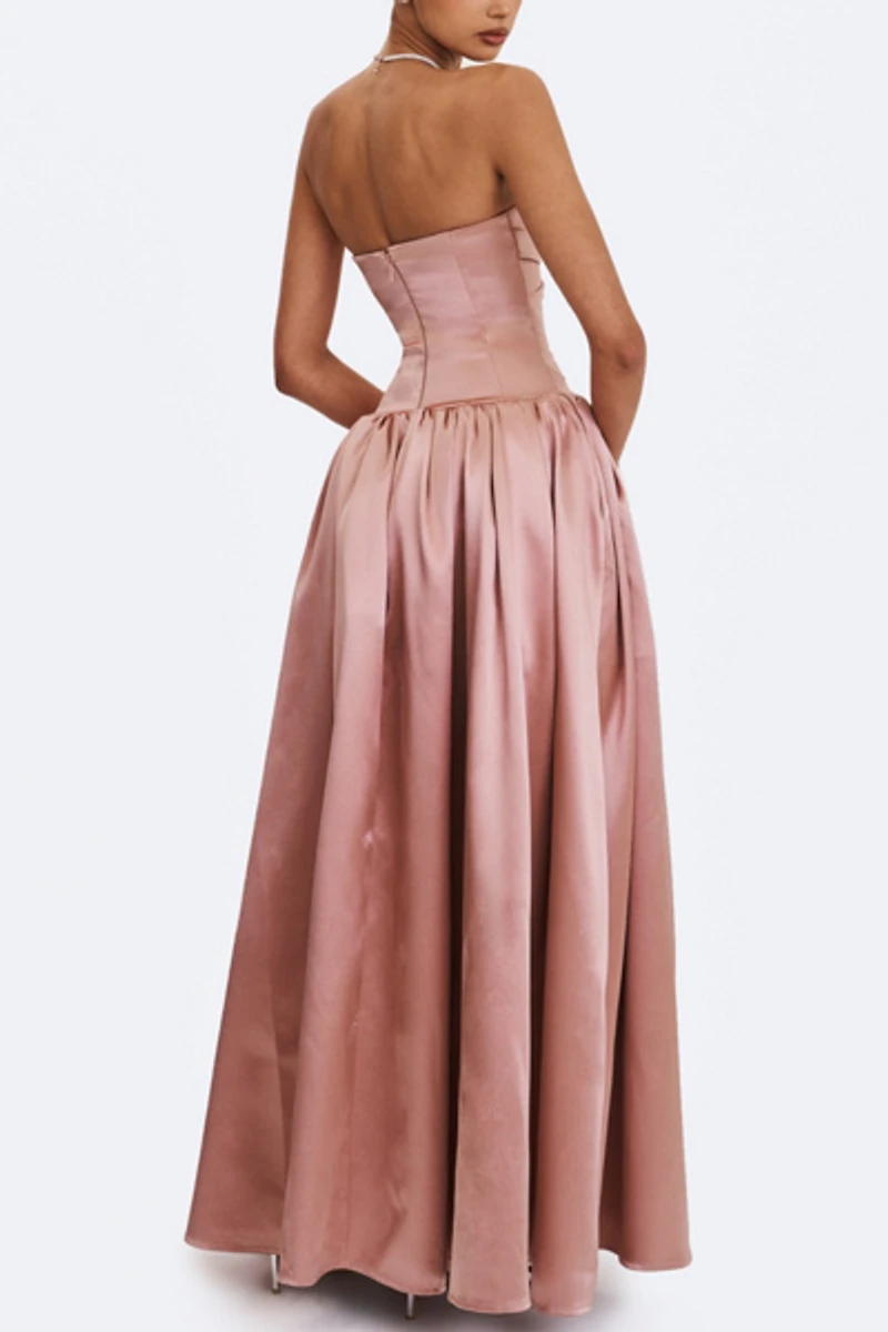 Miss Circle Willette Satin Strapless Gathered Maxi Dress