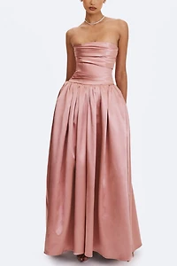 Miss Circle Willette Satin Strapless Gathered Maxi Dress
