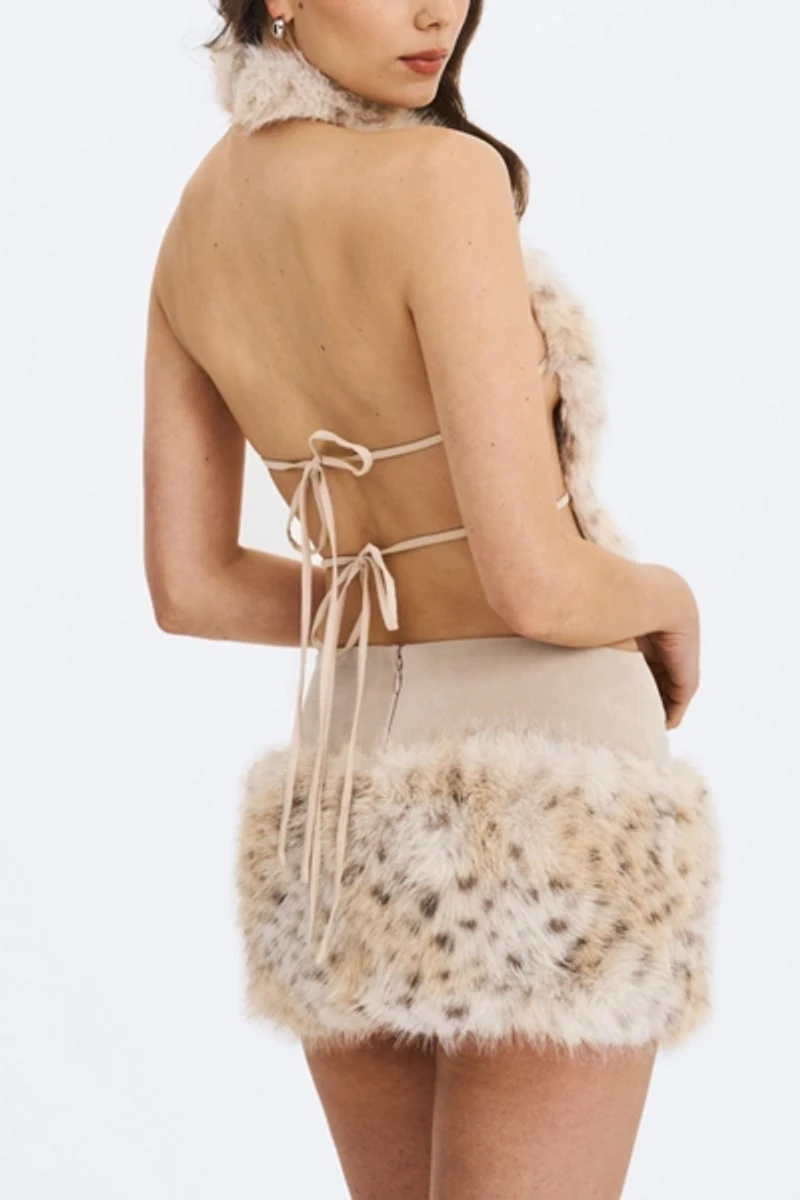 Miss Circle Sariah Low-Waisted Faux Fur Suede Mini Skirt