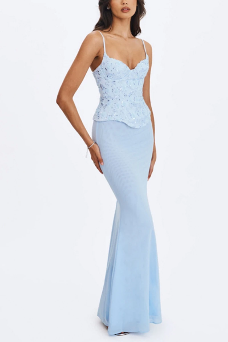 Miss Circle Aurielle Sweetheart Mermaid Peplum Maxi Dress