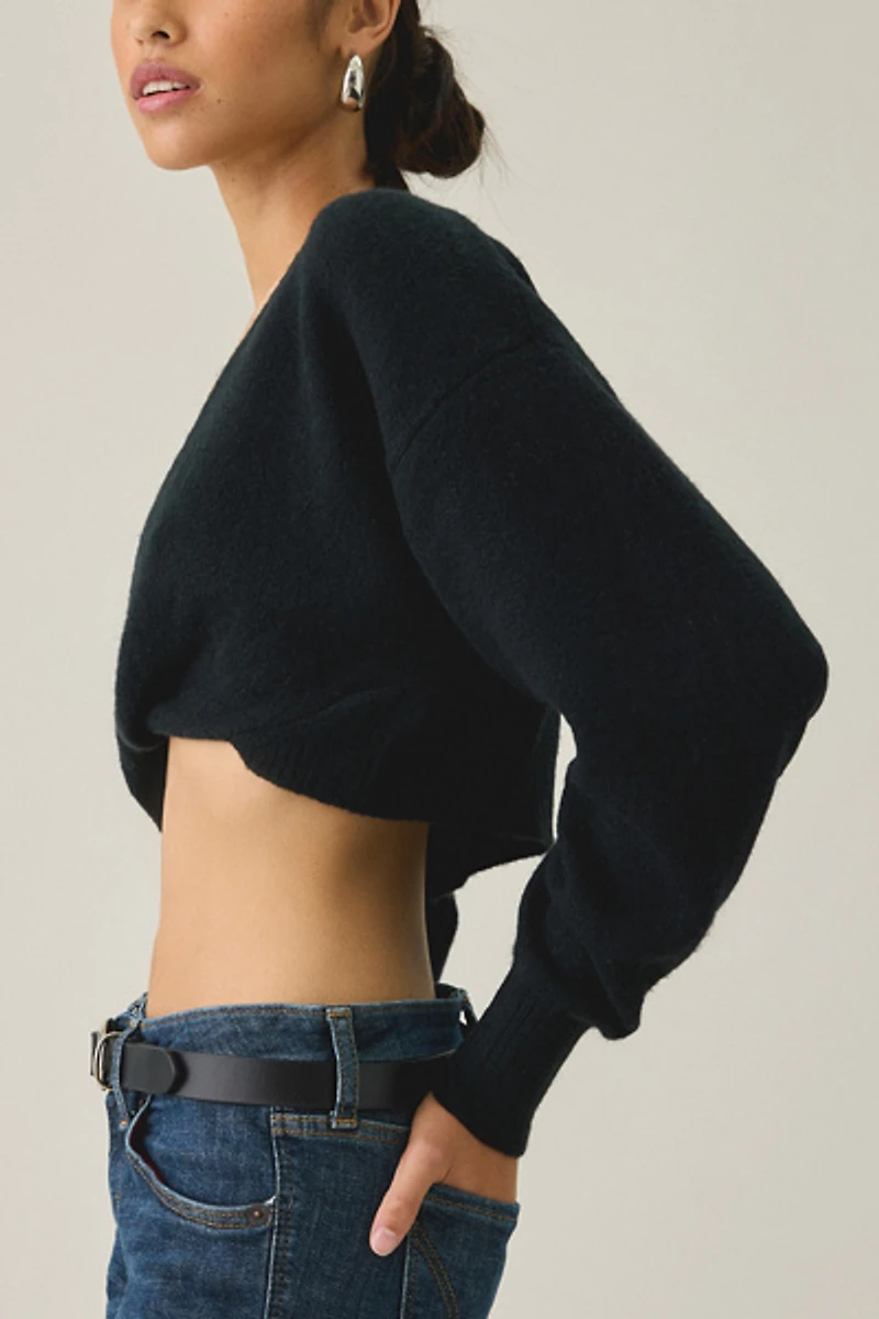 BDG Julia Twist Plunging V-Neck Cropped Sweater