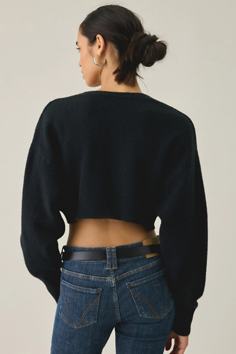 BDG Julia Twist Plunging V-Neck Cropped Sweater