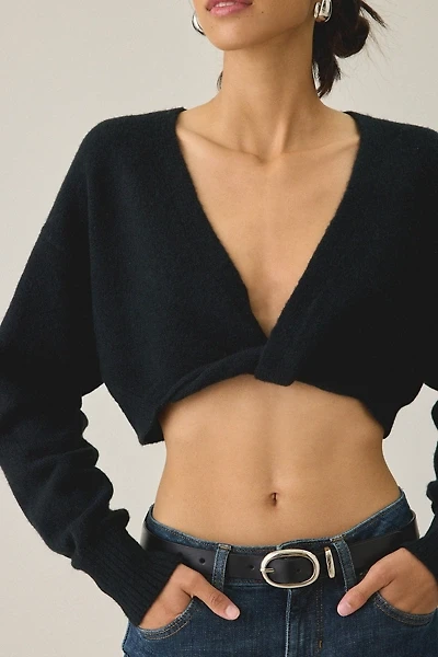 BDG Julia Twist Plunging V-Neck Cropped Sweater