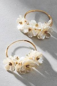 Pearl Bouquet Flower Charm Hoop Earrings