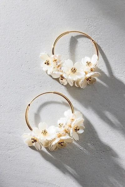 Pearl Bouquet Flower Charm Hoop Earrings