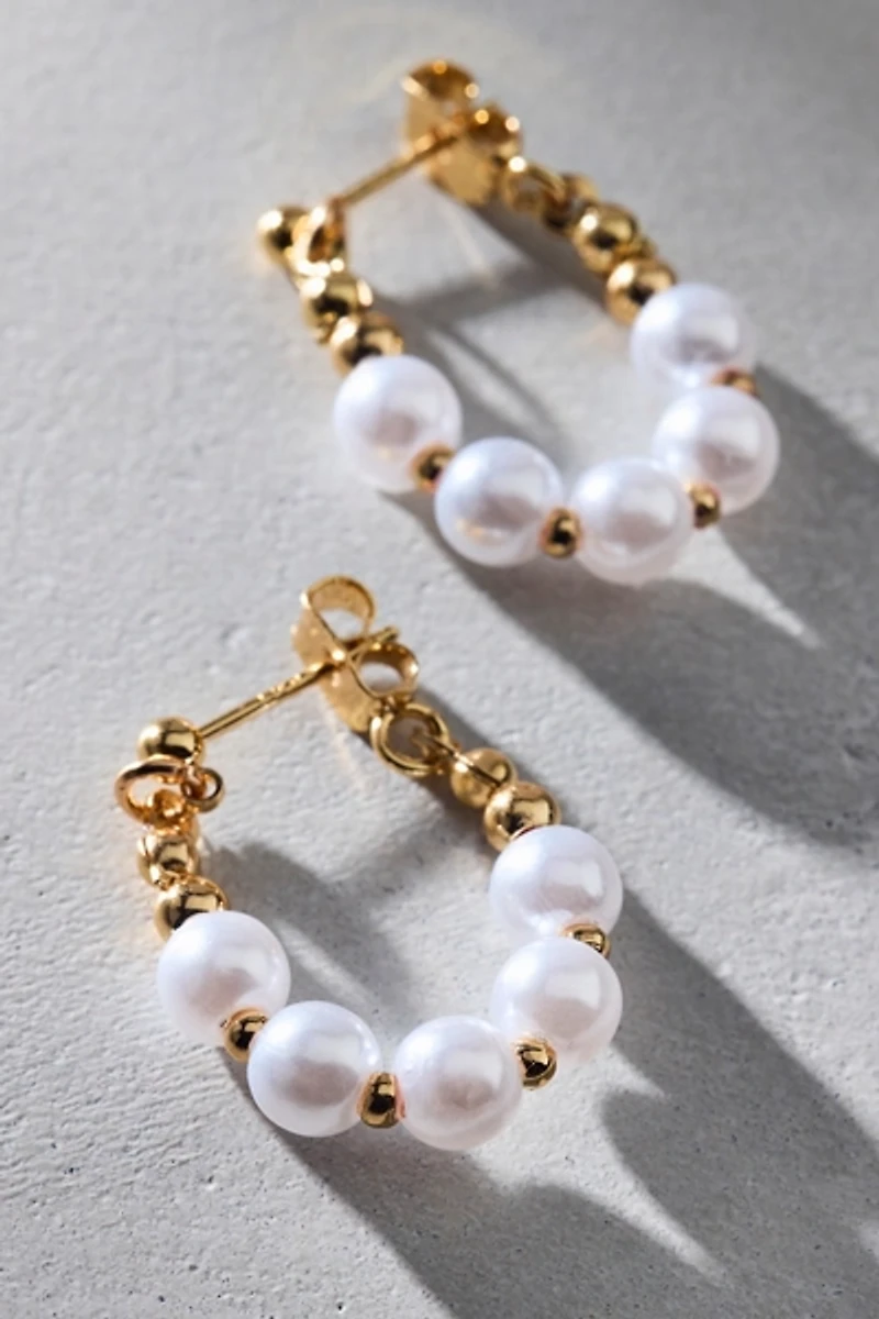 Pearlesque Pearl Beaded Oblong Hoop Earrings