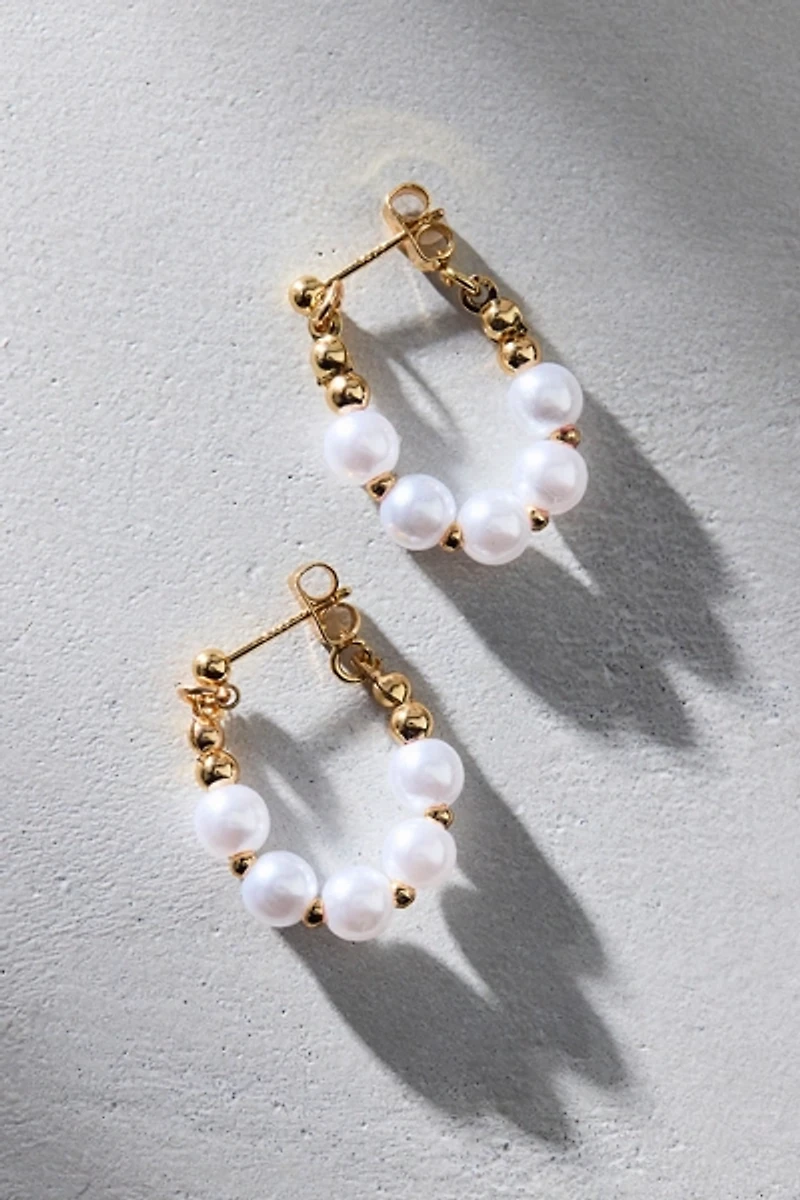 Pearlesque Pearl Beaded Oblong Hoop Earrings