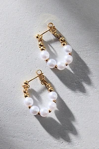 Pearlesque Pearl Beaded Oblong Hoop Earrings