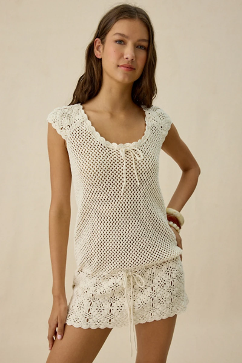 Frankies Bikinis Moss Sand Dollar Crochet Mini Dress