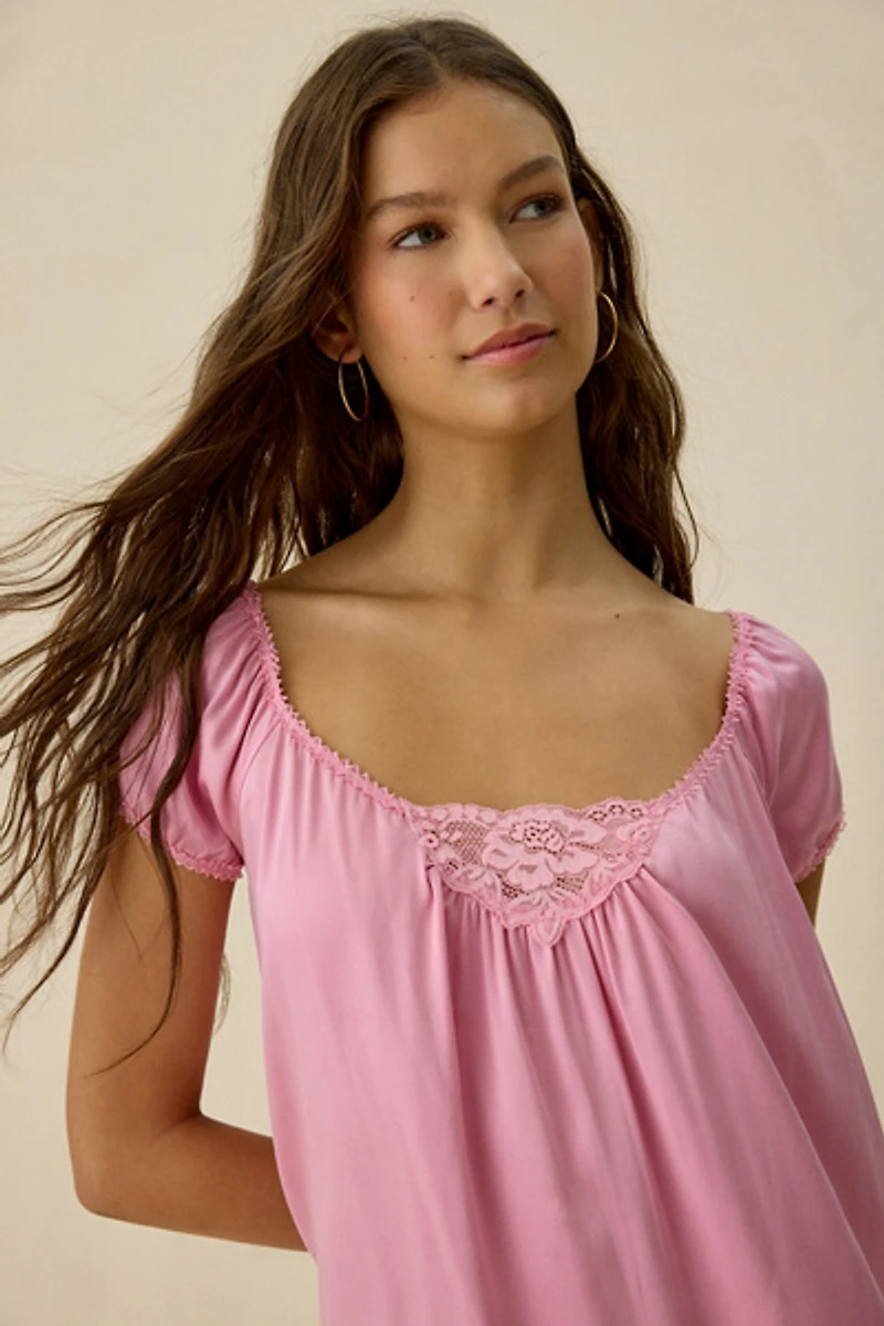Frankies Bikinis Bo Lace Trim Silk Babydoll Mini Dress