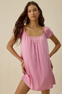 Frankies Bikinis Bo Lace Trim Silk Babydoll Mini Dress