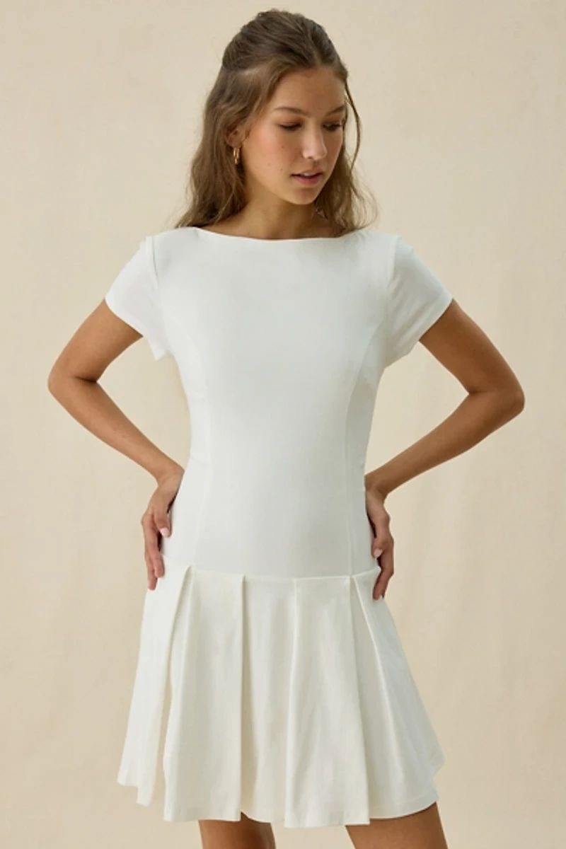 Kiss The Sky Mietta Tie-Back Bow Boatneck Mini Dress