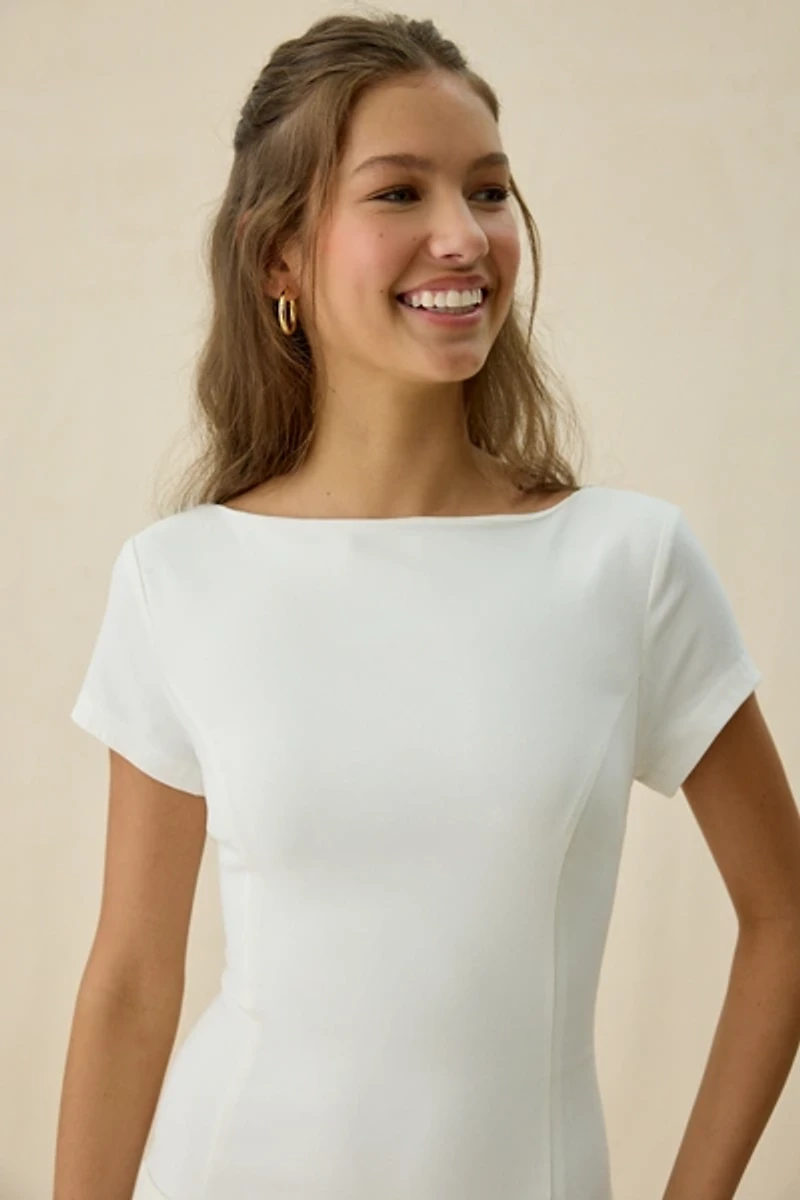 Kiss The Sky Mietta Tie-Back Bow Boatneck Mini Dress