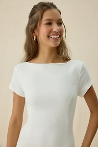 Kiss The Sky Mietta Tie-Back Bow Boatneck Mini Dress
