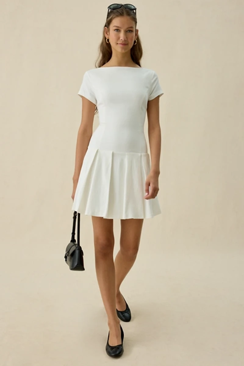 Kiss The Sky Mietta Tie-Back Bow Boatneck Mini Dress