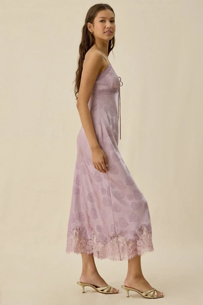 Kiss The Sky Willa Jacquard Satin Lace Trim Slip Maxi Dress