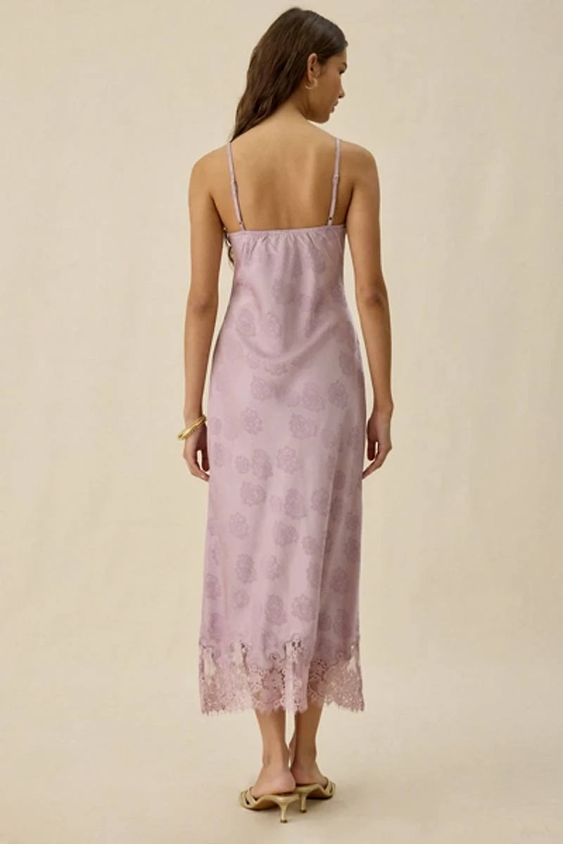 Kiss The Sky Willa Jacquard Satin Lace Trim Slip Maxi Dress
