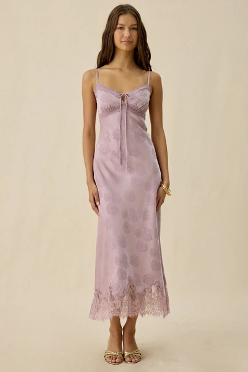 Kiss The Sky Willa Jacquard Satin Lace Trim Slip Maxi Dress