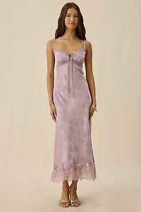 Kiss The Sky Willa Jacquard Satin Lace Trim Slip Maxi Dress