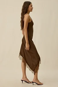 Kiss The Sky Jazmin Asymmetric Lace Trim Slip Midi Dress