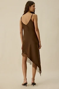 Kiss The Sky Jazmin Asymmetric Lace Trim Slip Midi Dress