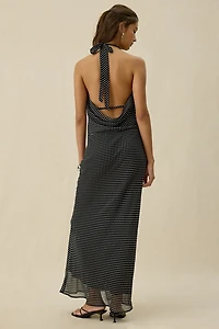 Kiss The Sky Sirena Plunging Cowl Neck Polka Dot Maxi Dress
