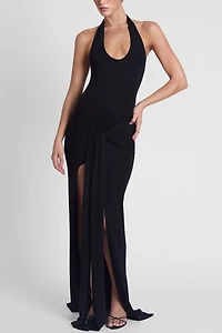 LEAU Heaven Halter Jersey Knot Maxi Dress