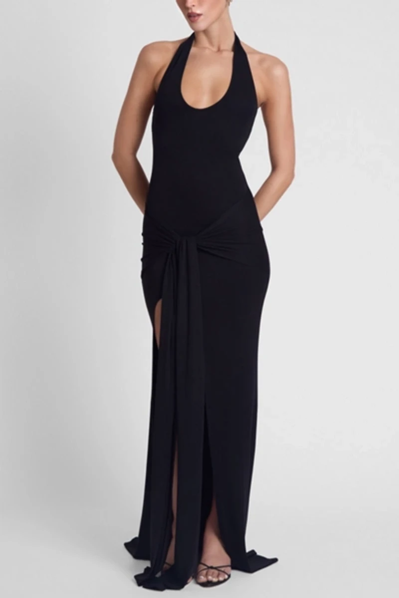 LEAU Heaven Halter Jersey Knot Maxi Dress