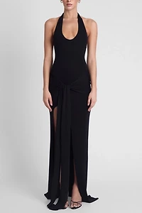 LEAU Heaven Halter Jersey Knot Maxi Dress