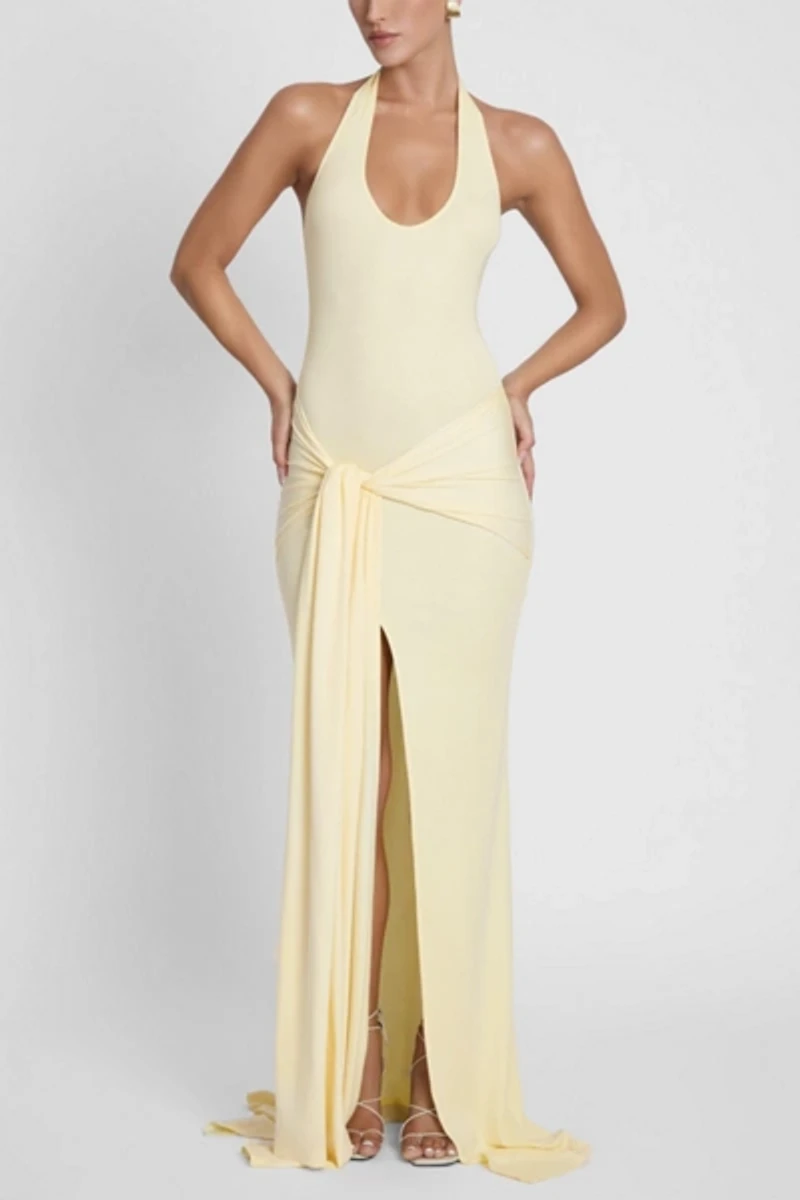 LEAU Heaven Halter Jersey Knot Maxi Dress