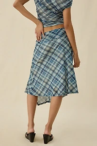 Kiss The Sky Jeanie Asymmetric Hanky Hem Mesh Midi Skirt