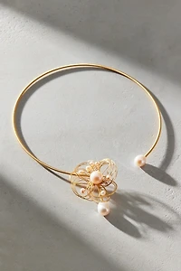Pearl Flower Wire Choker Necklace