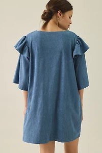 Kiss The Sky Mimi Corduroy Ruffle Babydoll Mini Dress