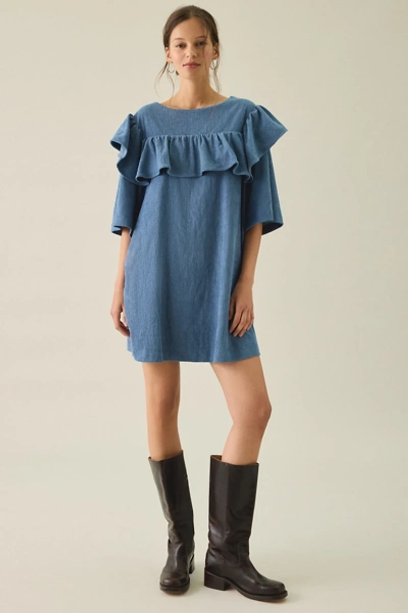 Kiss The Sky Mimi Corduroy Ruffle Babydoll Mini Dress