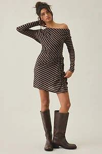 Kiss The Sky Finn Asymmetric Long Sleeve Off-The-Shoulder Mini Dress