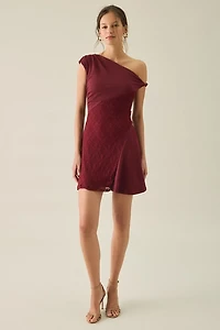 Kiss The Sky Astrid Spliced Lace Asymmetric One-Shoulder Mini Dress