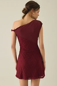 Kiss The Sky Astrid Spliced Lace Asymmetric One-Shoulder Mini Dress